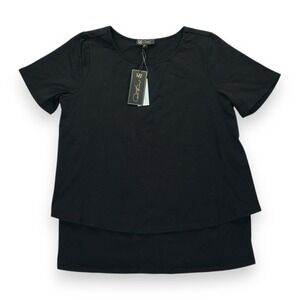 NWT DG2 by‎ Diane Gilman Women's Black Shirt Underlayer Short Sleeve Size Medium